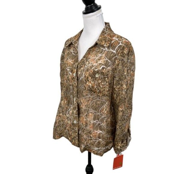 Hearts of Palm Blouse Size 14 Animal Print Semi-Sheer Collared Button-Down NEW - Picture 5 of 13